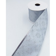 2.5 Inch Wired Christmas Ribbon with Silver Metallic Floral Motif on Silver Satin, 2-1/2 In. X 10 Yds (Lot of 1 Spool) SALE ITEM